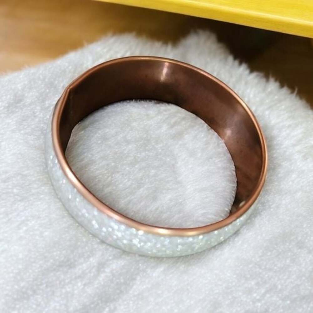 Vintage Copper White Glitter Enamel Bangle Bracelet Chunky Statement Jewelry New